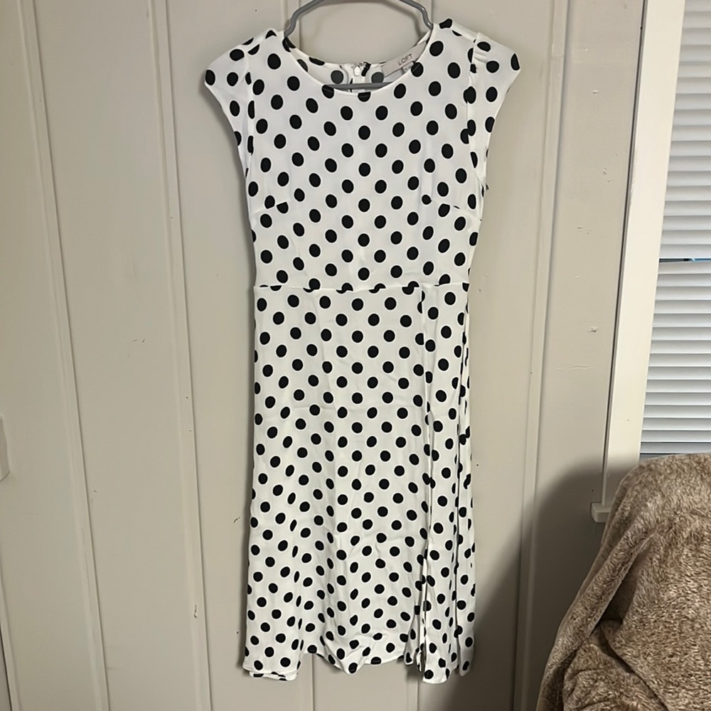 LOFT Polka Dot Midi Dress, Size 00